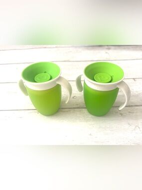 Munchkin 360 Kids Sippy Cup Spill Proof Lime Green Cups Set of 2 Dishwasher Safe